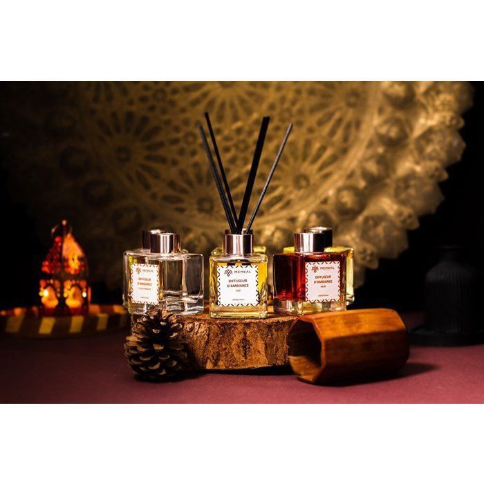 Diffuseur-Pack Traditionnel – Diffuseurs d’Ambiance MENKAL – Oud, Fleur d’Oranger & Musk Ambré (3 x 100 ml)