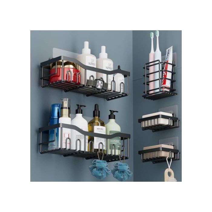 Étagère de douche, lot de 5 étagère murales de salle de bain, étagères de douche sans perçage