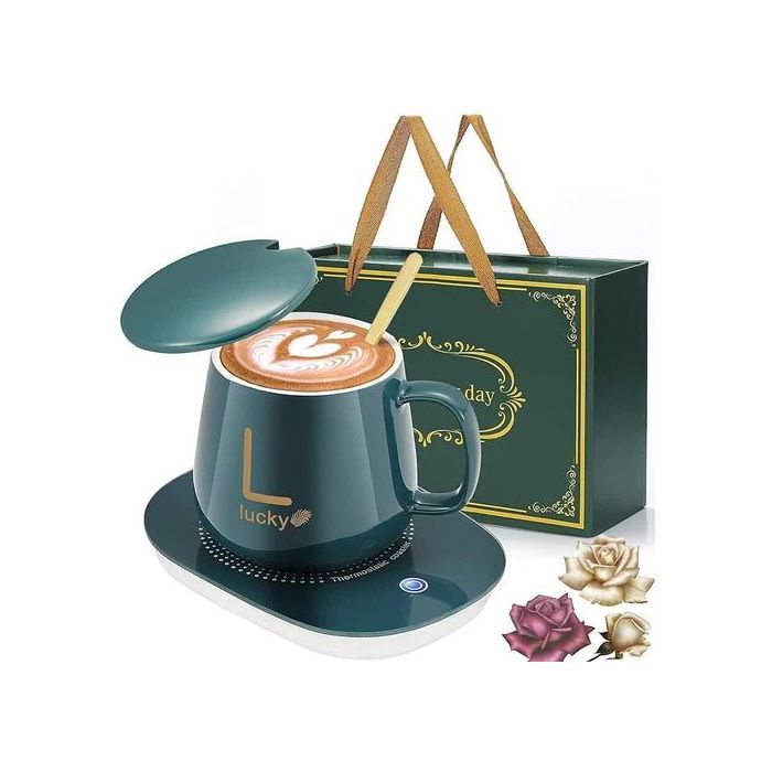 Tasse à Café en Céramique avec Coussin Chauffant Électrique – Vert – Maintien Température Idéal