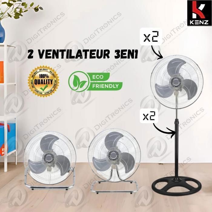 Ventilateur 3en1, 18 Pouces, 50W, Oscillant 90°, 3 Vitesses, RS-3425