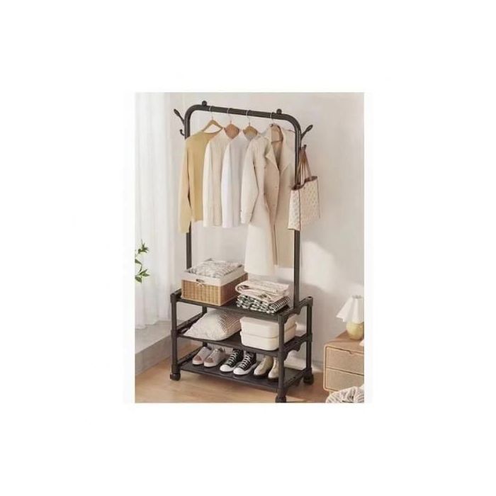 Rangement vêtements - Non spécifié - Placard - Métal robuste - 2 niveaux - 4 roues pivotantes