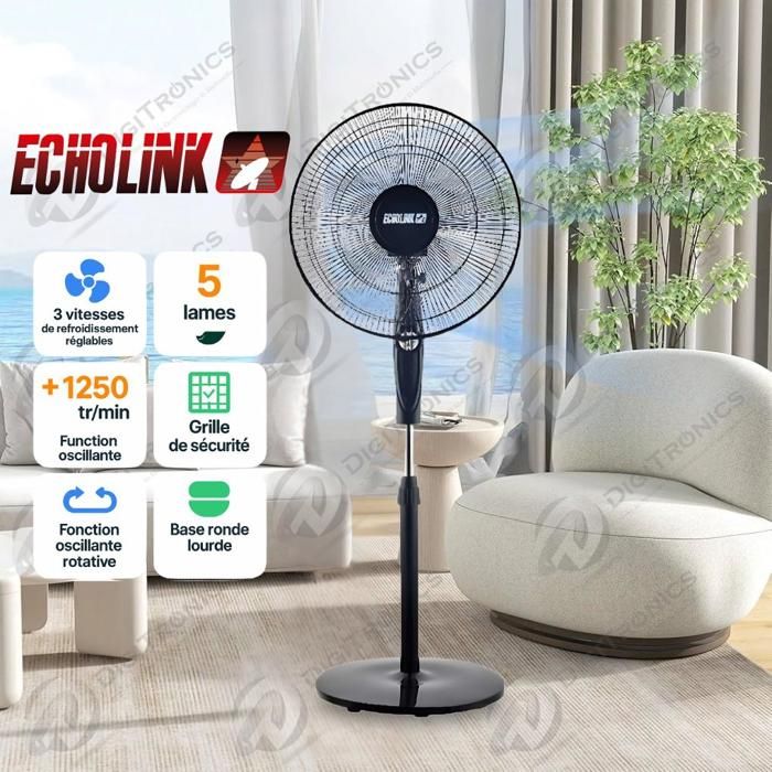 Ventilateur Sur Pied 16 Pouces - 5 Lames - 3 Vitesses - Minuterie - VP-LR1640