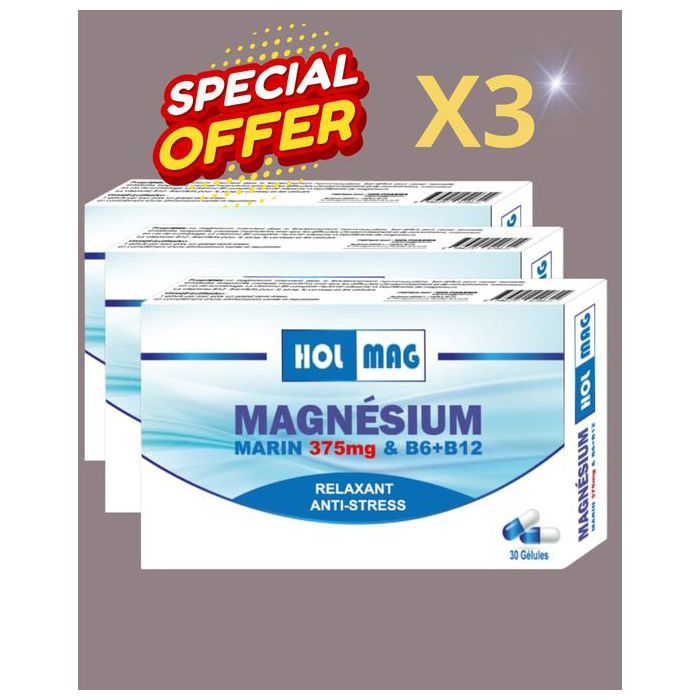 Magnésium PACK 3 boites, Relaxation, Soutien Sommeil & Équilibre, stress fatigue, une gélule par jour dosage 100% apport journalier
