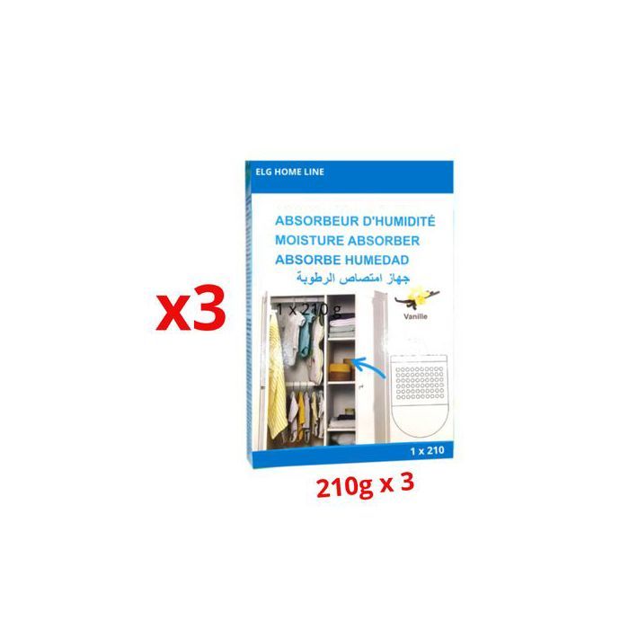 ELG HOME LINE x3 Absorbeur d'Humidité pour Armoire , Vanille, 210g  ,Élimine Condensation et Odeurs