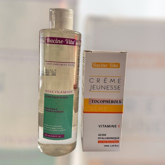 Gel Nettoyant Niacinamide + Crème Jeunesse Vitamine E - Duo Purifiant & Anti-Âge