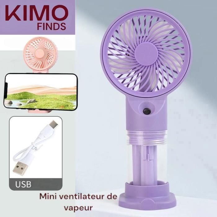 Mini Ventilateur Portable Rechargeable avec vapeur d’eau et support téléphone Parfait pour le Maquillage & les Vidéos