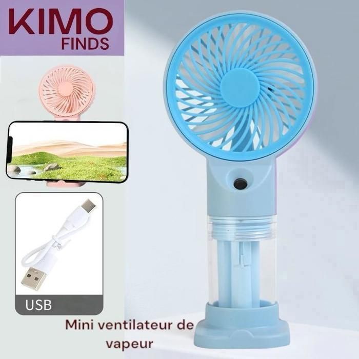 Mini Ventilateur Portable Rechargeable avec vapeur d’eau et support téléphone Parfait pour le Maquillage & les Vidéos