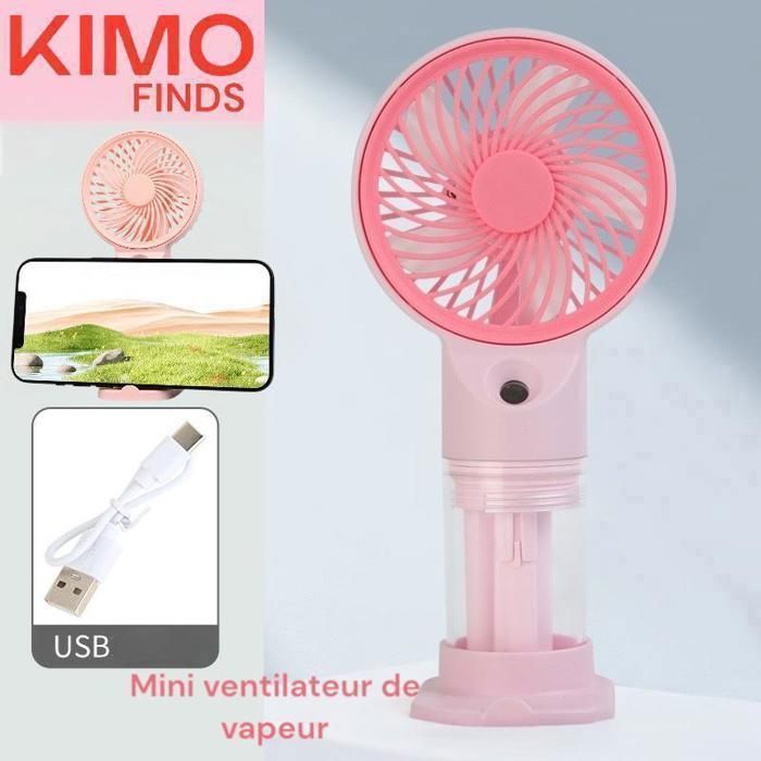 Mini Ventilateur Portable Rechargeable avec vapeur d’eau et support téléphone Parfait pour le Maquillage & les Vidéos