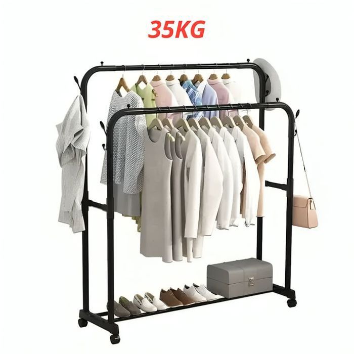 Portant à Vêtements – Support Autoportant avec Tringle Portable, Séchage et Organisation Idéale pour Manteaux, Noir, Charge 35 kg