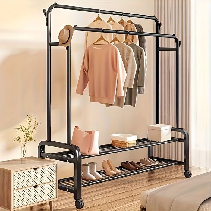 PORTE-CINTRE Pour Dressing Porte-vêtements En Métal à Double Pôle.porte vêtements fer noir
