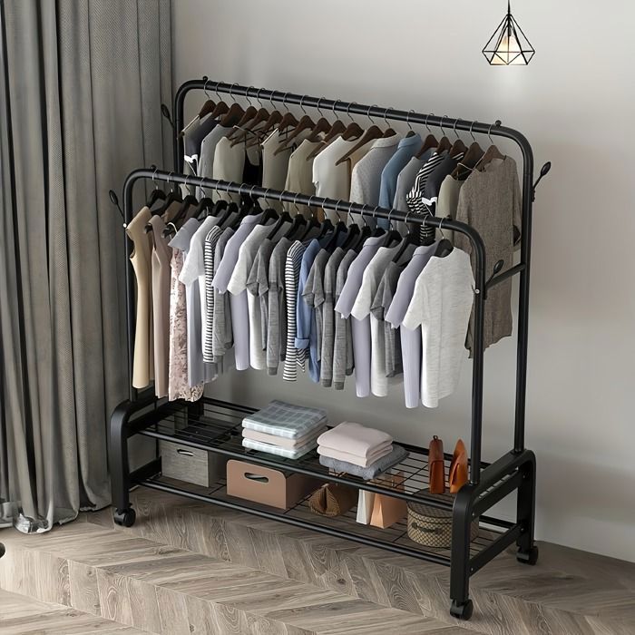 Porte-Vêtements à Double Tringle Multifonctionnel Cintre Porte-Manteau, Rangement, Garde-Robe, Supports De Séchage De Vêtements