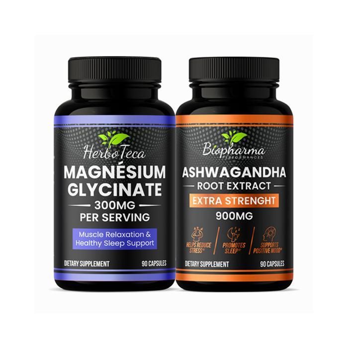 Pack Énergie et Sérénité – Magnésium Glycinate - Herboteca 300mg & Ashwagandha - Biopharma Performances900mg
