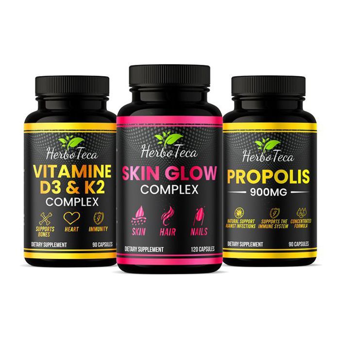 HerboTeca - Pack Santé et Beauté (Vitamine D3 & K2, Skin Glow Complex, Propolis 900mg)