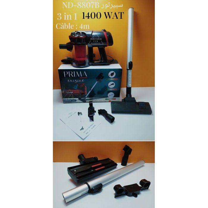 Aspirateur 3 en 1 PRIMA ND-8807B – 1400 W – Puissant & Polyvalent Modèle : ND-8807B | Câble : 4 mètres | Puissance : 1400 W