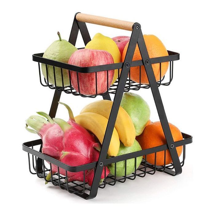 Étagère de comptoir - GENERIC - Panier à fruits - Métal noir - Rangement double couche - Anti-rouille
