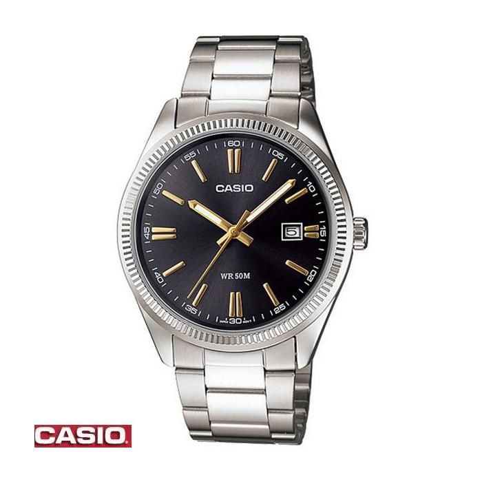 Casio Montre homme index dore Cadran noir acier inoxydable etanche-mtp-1302d-1a2vdf