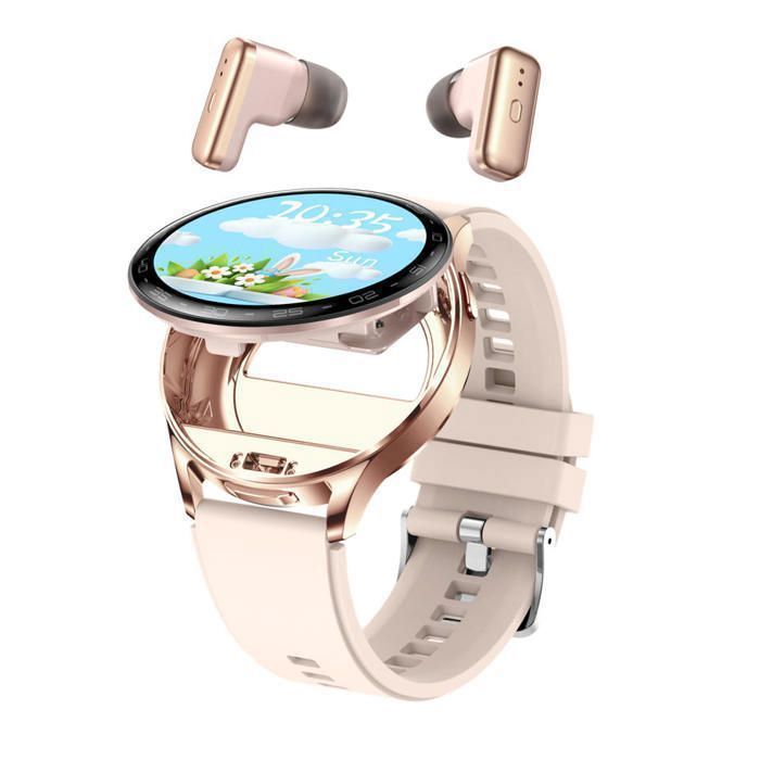 Montre Intelligente 2-en-1 avec Écouteurs TWS – Écran 1,39" – Sport & Fitness – Fréquence Cardiaque – Rose