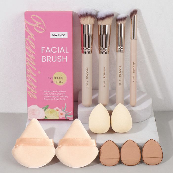 Kit de pinceaux de maquillage - MAANGE - 4 pièces - Fibres synthétiques - Multifonctionnel - Lavable