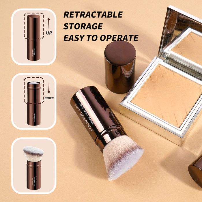Pinceau de maquillage - Vegan - Kabuki rétractable - Sans perte de poils - Voyage facile - Marron