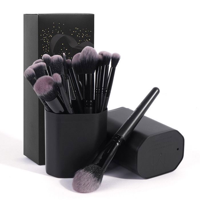 Kit de pinceaux de maquillage - MAANGE - MAG51239 - 18 pièces - Poils en nylon - Couleur noire/brown/pink