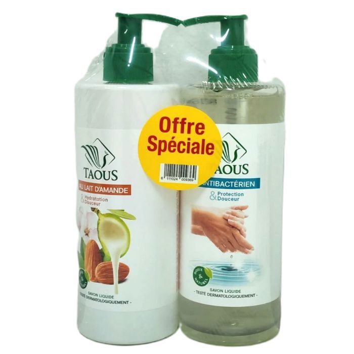 Taous (savon liquide x2 anti-bactérien + lait amande 470 ml)