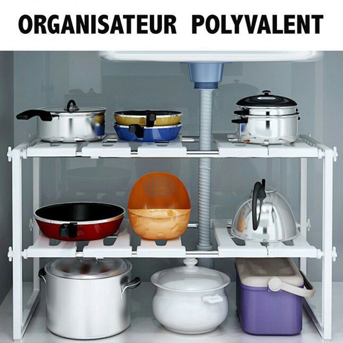 Organisateur de rangement - GENERIC - Extensible sous évier - Blanc - Cuisine - Mixte