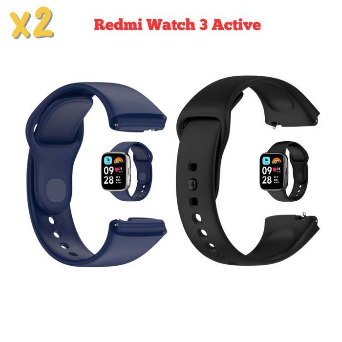 Bracelet de rechange - Xiaomi - Redmi Watch 3 Active - Silicone souple - Noir + Bleu - Set de 2