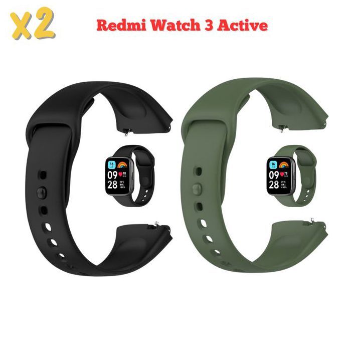 Bracelet de rechange - Xiaomi - Redmi Watch 3 Active - Silicone souple - Noir + Vert - Mixte