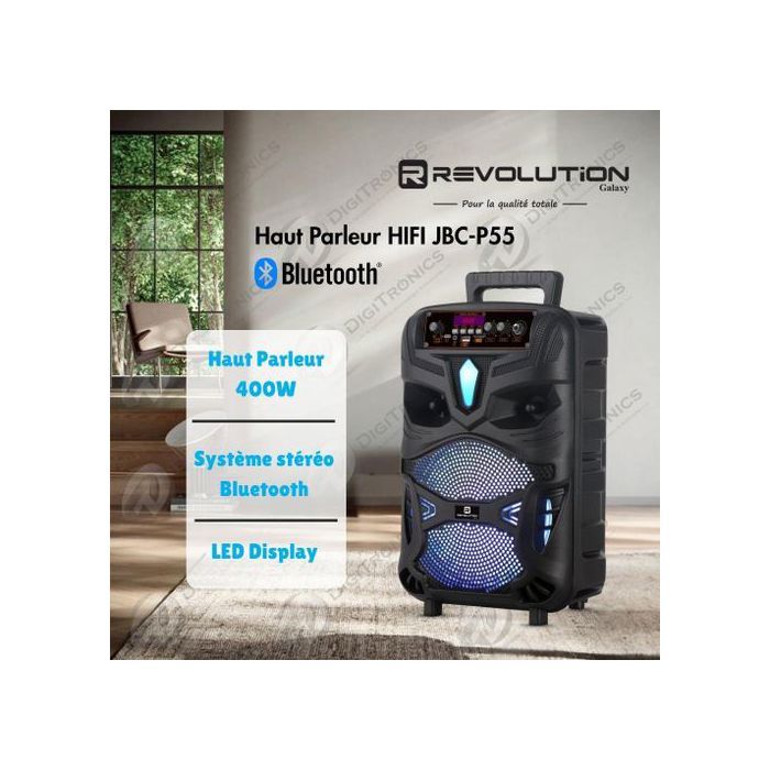 REVOLUTION - Haut-Parleur Bluetooth Hi-Fi 400W, Son Puissant, USB, FM, Carte SD, JBC-P55