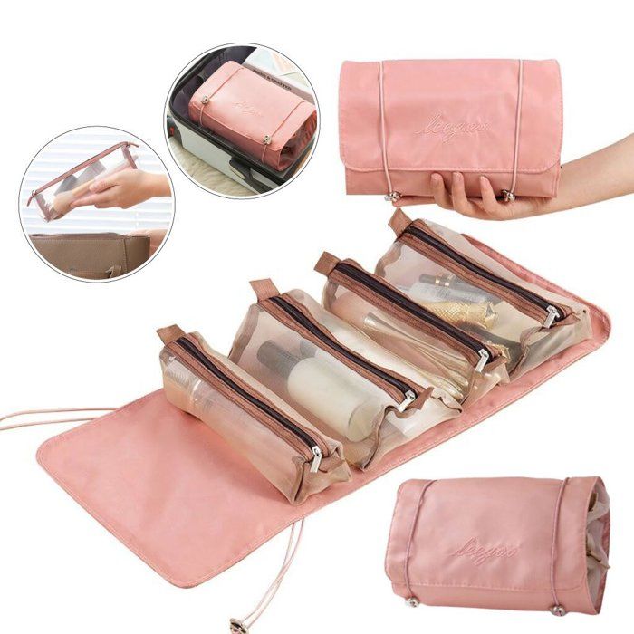 Trousse de maquillage pour femme, 4 en 1, poignées pliantes, sacs de rangement en nylon
