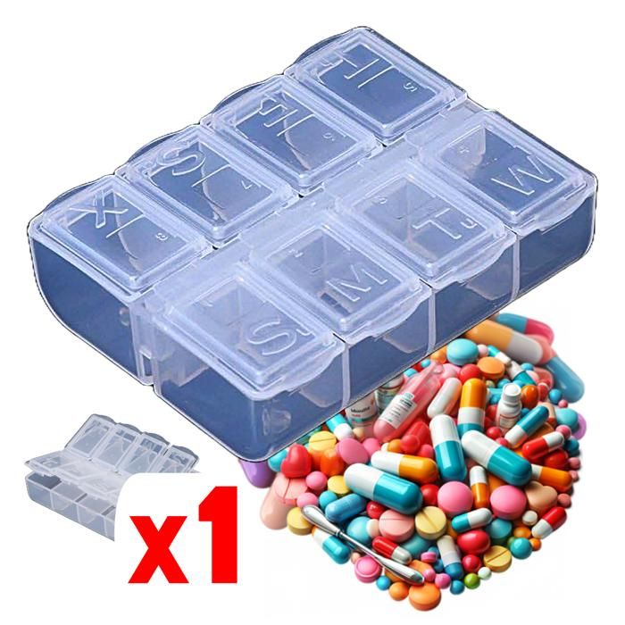 Boite à médicaments Semainier 7 jours 8 compartiments Pilulier quotidien Distributeur de Médicaments