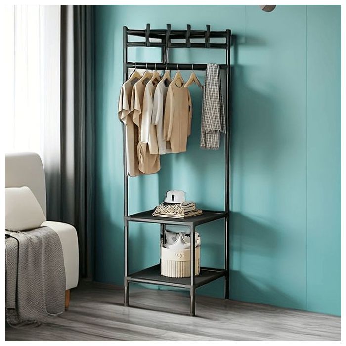 Portant à vêtements - GENERIC - Noir - Métal - Mixte - 2 étagères de rangement