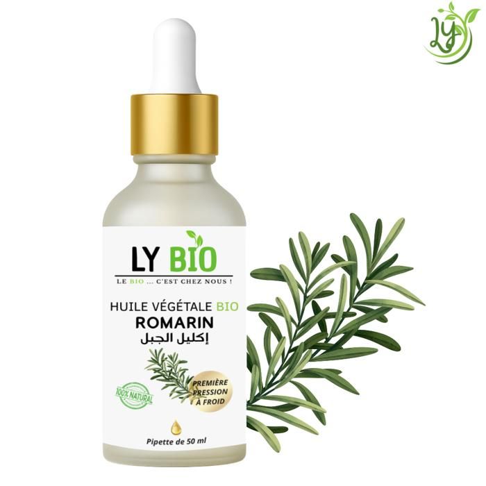 LYBIO Huile Végétale Bio de Romarin 100% Pure – Soin Cheveux, Peau & Massage – 50ml - pipette