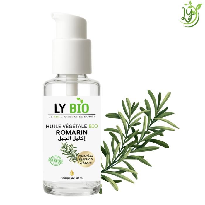 lybio Huile Végétale Bio de Romarin 100% Pure – Soin Cheveux, Peau & Massage – 50ml (pompe)
