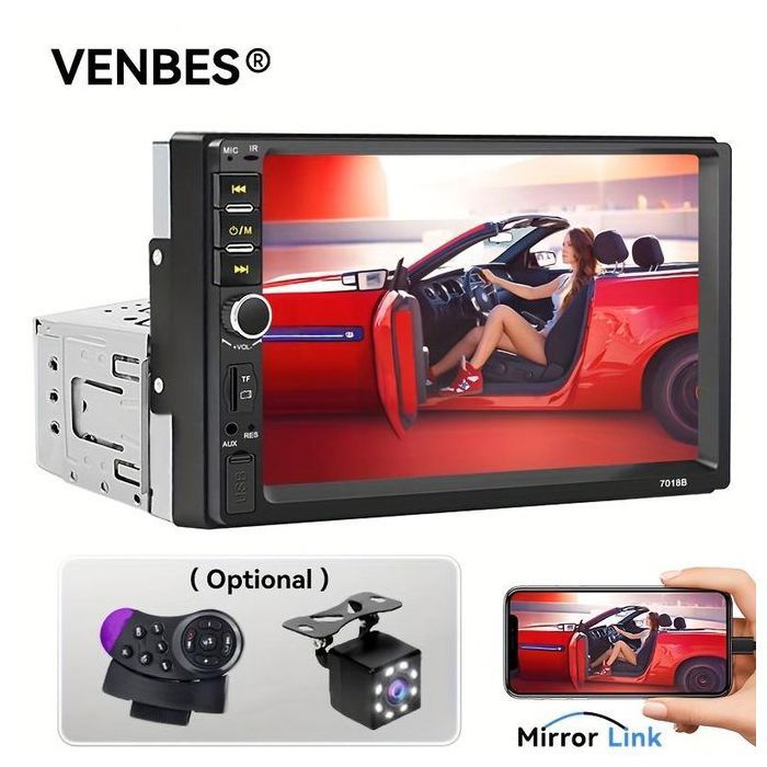 Lecteur multimédia MP5 pour voiture de 7 pouces avec Mirror Link,  entrée FM/USB/AUX, son 3D, écran rétroéclairé ECRAN VOITURE