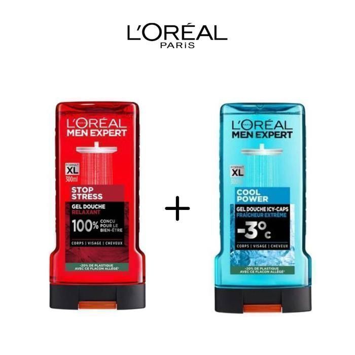 Gel douche - LOT DE 2 - COOL POWER & STOP STRESS - 150 ml - Minérale - Pour Homme