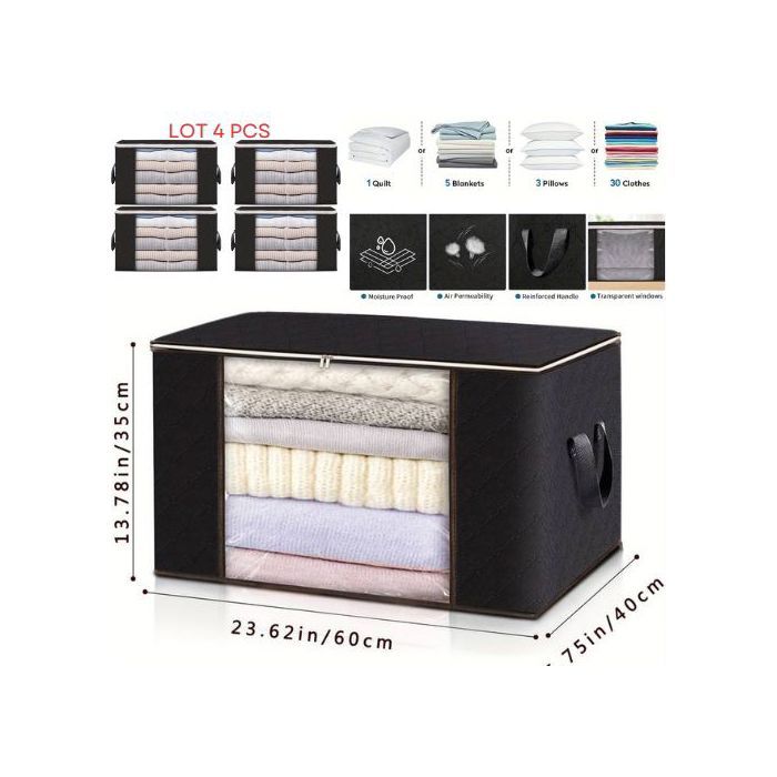 pack 4 sacs rangements pliables fenêtre d'observation armoires grande capacité