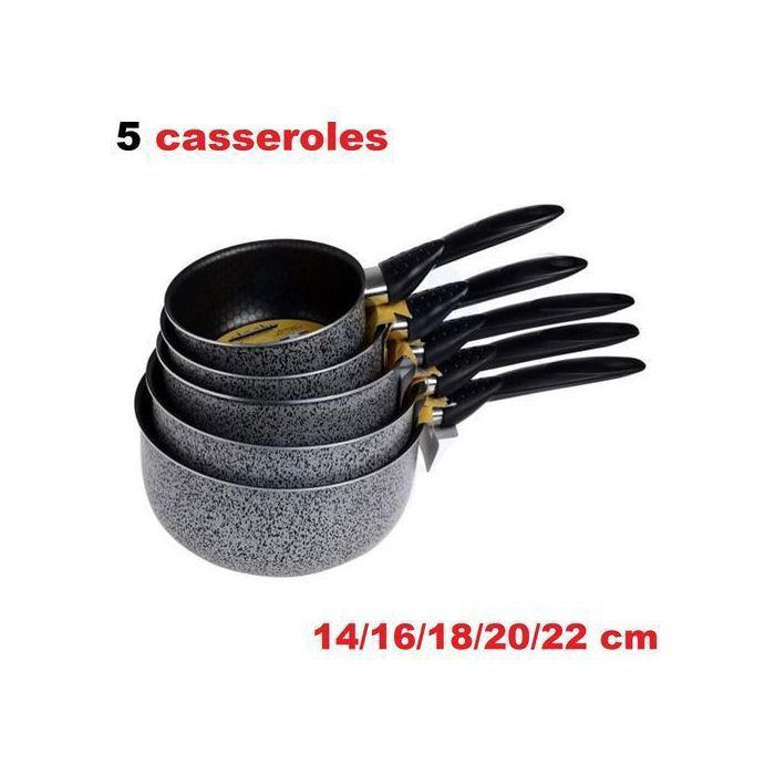 Set de 5 casseroles 14/16/18//20/22 cm en aluminium avec revetement anti adhésif