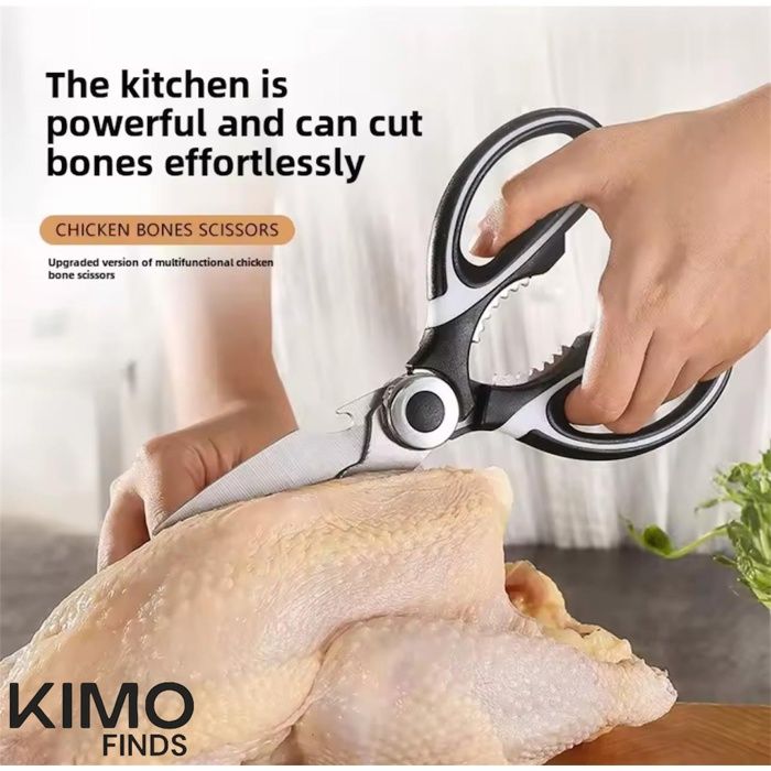 Ciseaux de cuisine multifonctions en acier inoxydable – Coupe spéciale pour poissons, os de poulet et préparations de barbecue