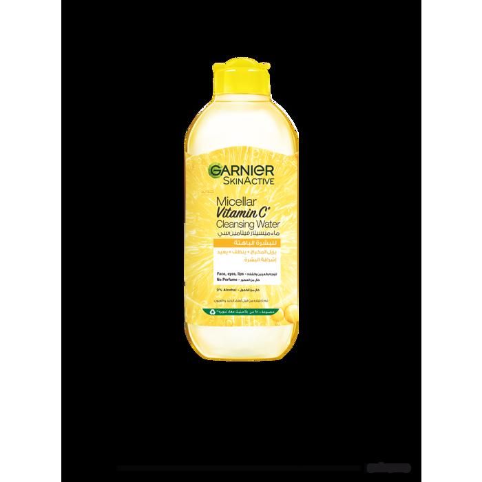 Garnier SkinActive Eau Micellaire à la Vitamine C 400 ml – Nettoie, Démaquille et Illumine la Peau