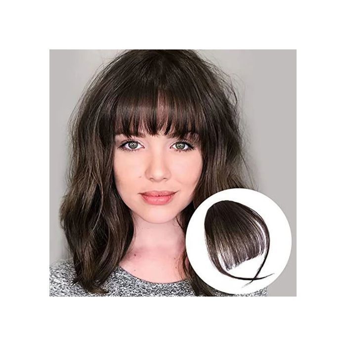 Fausses Franges à Clips, Perruque Natuelle Pour un Volume,  Couleur Marron Foncé