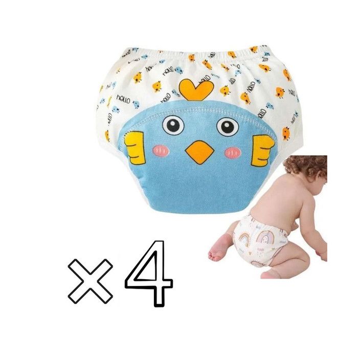 Pack de 4 culottes d’apprentissage – Lavables – Design animaux – Bleu