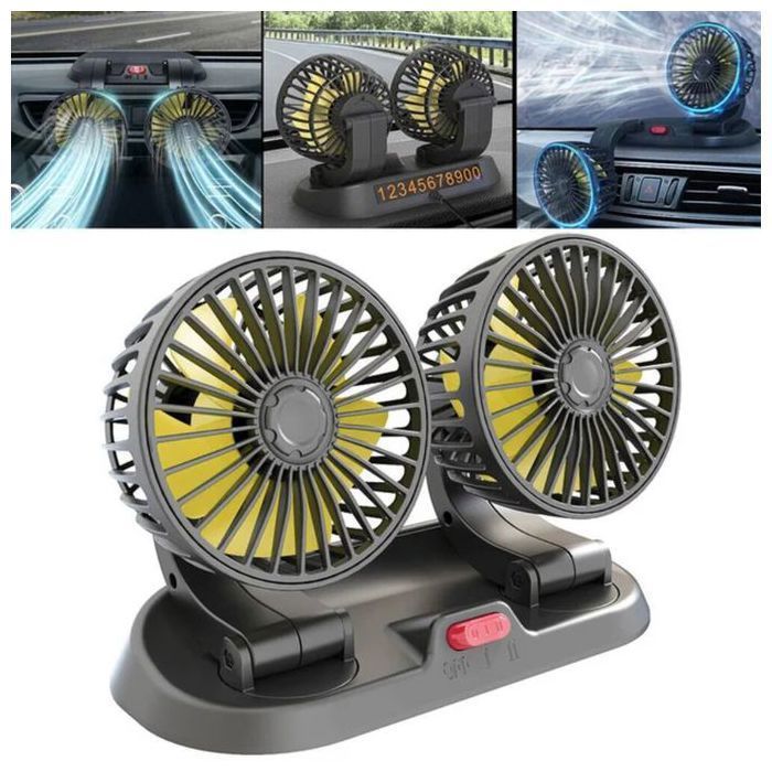 Ventilateur voiture 12V à deux têtes – Refroidissement silencieux et efficace