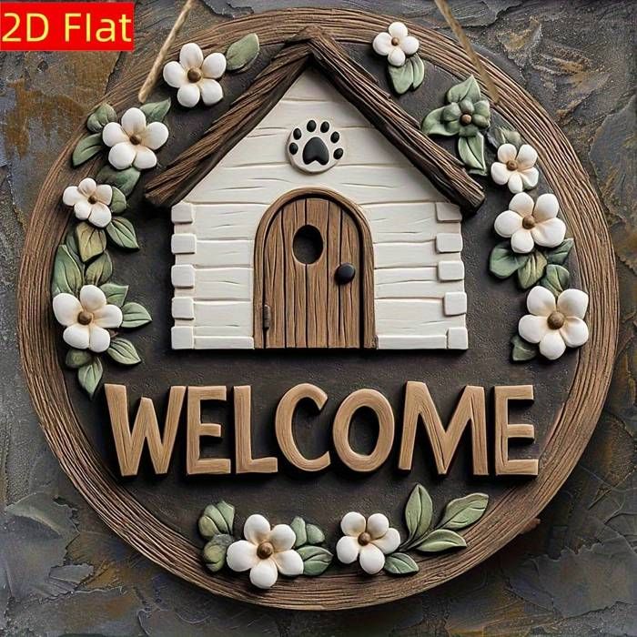 Plaque Murale - DREAM DECORS - 2D - Bois - Couronne de Marguerite - 20x20 cm