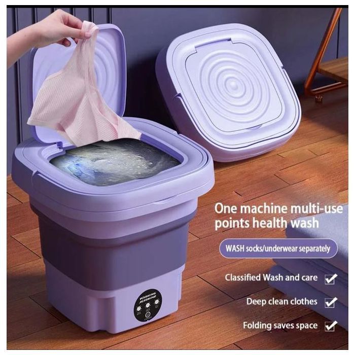 Mini Machine À Laver Pliante 8L Violet Lumière Stérilisation Portable Sous-Vêtements 10W Machine À Laver Violet