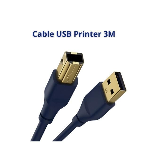 Câble imprimante USB 2.0 - CABLESOLUTION - 3M - Type A vers Type B - Compatible Canon, HP, Epson, Brother