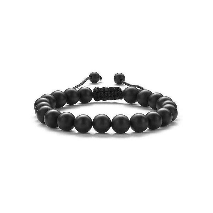 Bracelet en pierres - Marque inconnue - Modèle réglable - Onyx noir - Acier - Mixte