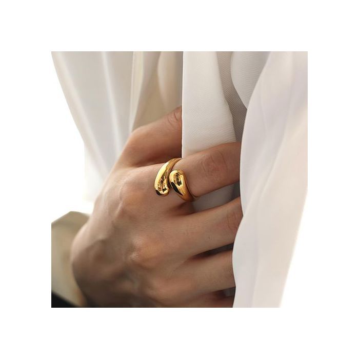 Bague - Tendance - Goutte d'eau - Acier inoxydable - Réglable - Doré