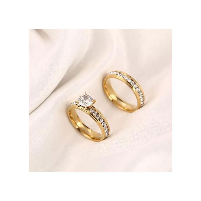Bague - DORÉ - 2 Pièces - Acier Inoxydable - Mariage - Femme