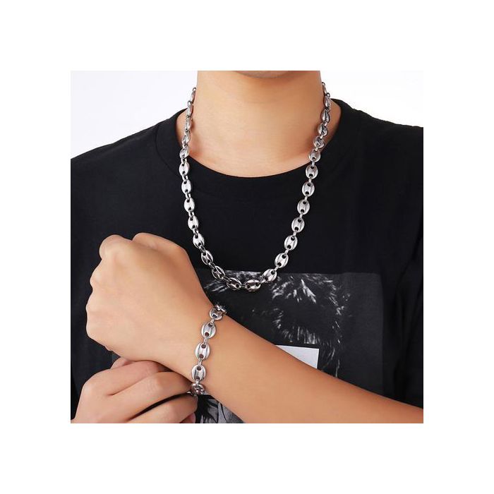 Collier et Bracelet - Haute Qualité - Acier Inoxydable - Argent - Mixte - Pack Grains de Café